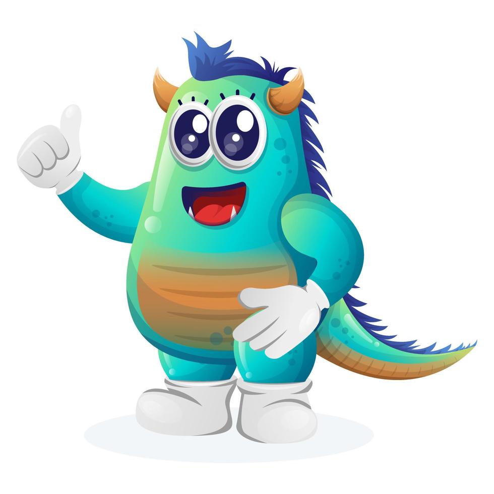 schattig blauw monster duimen omhoog vector