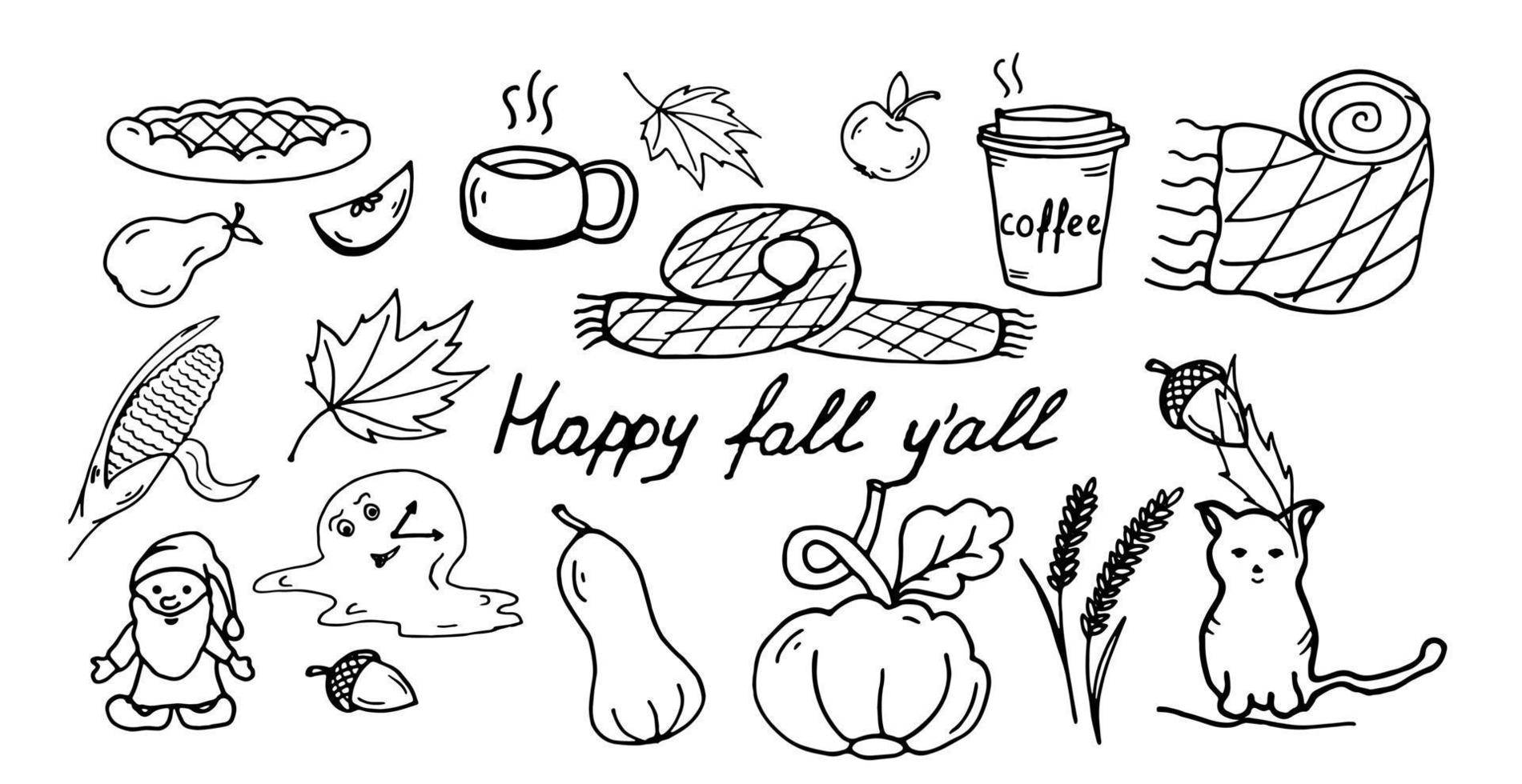 herfst reeks tekening gelukkig vallen u allemaal vector beeld gelukkig pompoen kruid seizoen