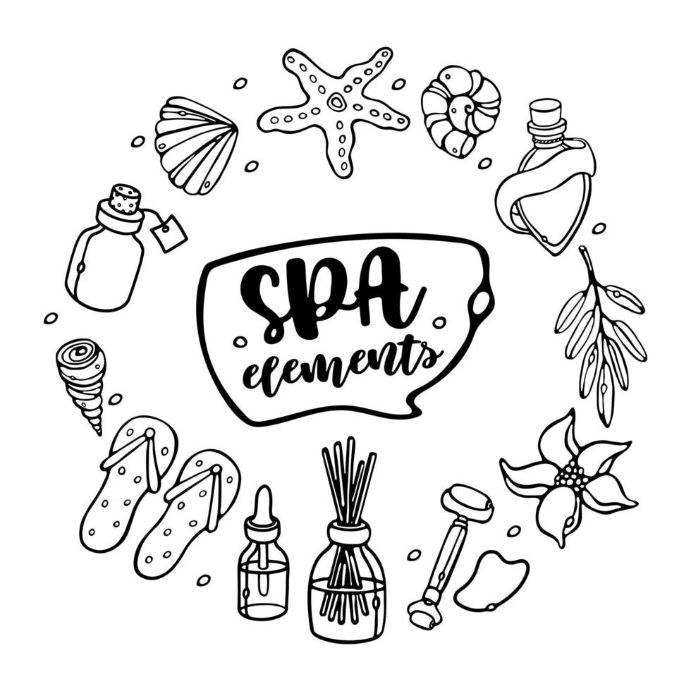 spa elementen schets tekening vector illustratie. schoonheid set. huid zorg en schoonheid tekens, spa salon en zelfzorg verzameling