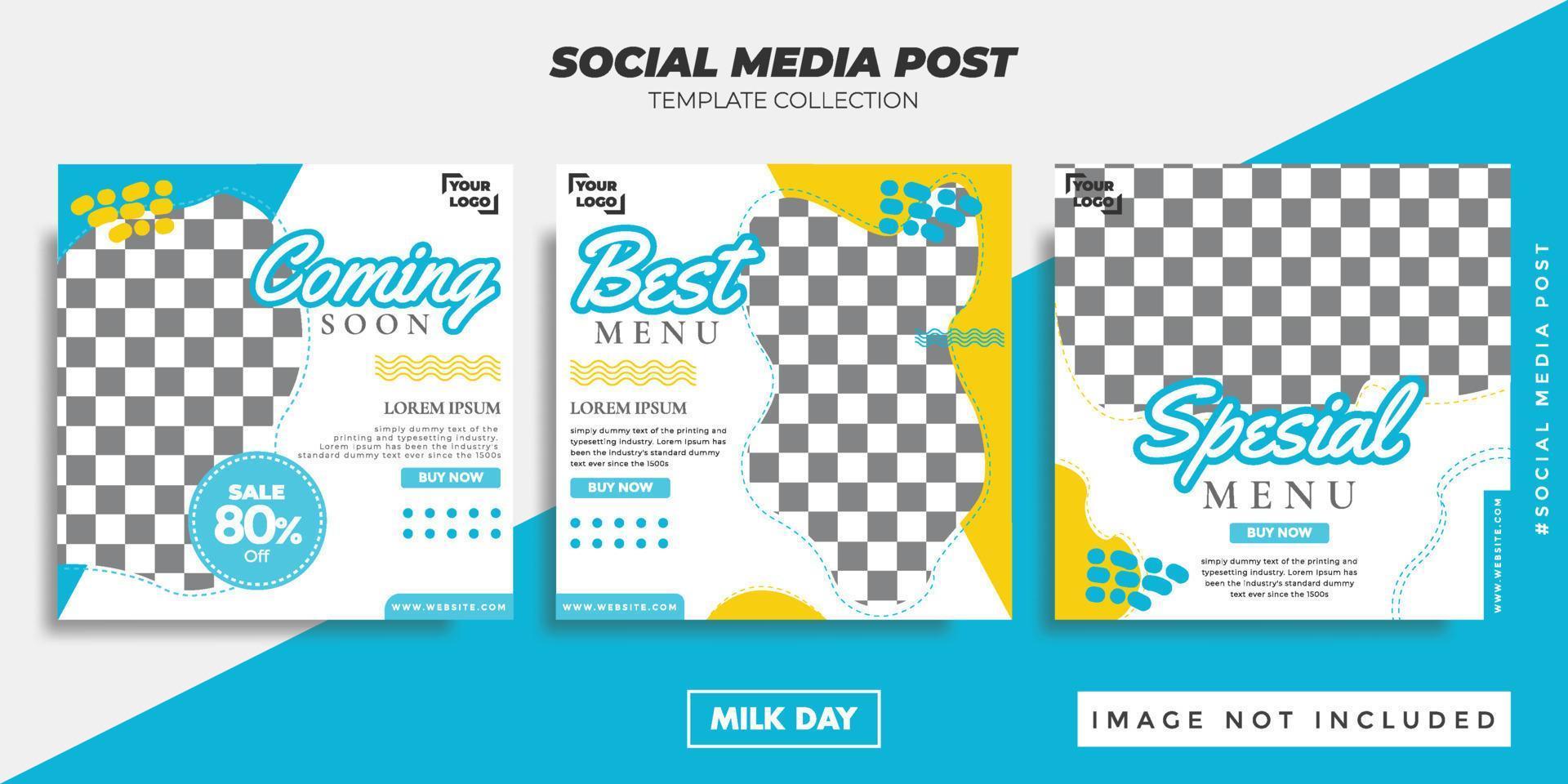 sociaal media post sjabloon voedsel melk dag vector