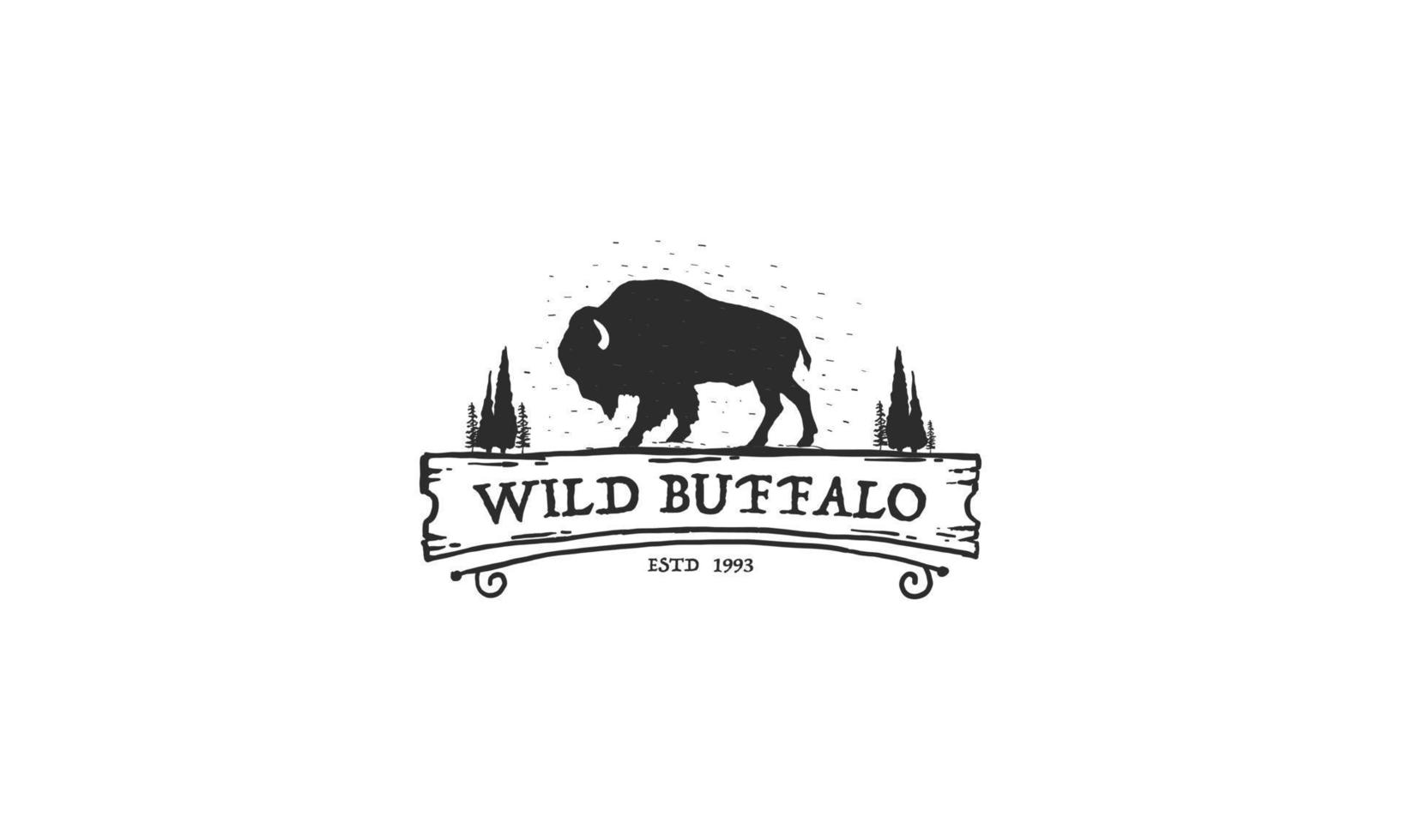 wild buffel vintage logo-ontwerp. bizon stier buffalo angus silhouet vintage retro logo, buffalo fokkers vectorillustratie. vector