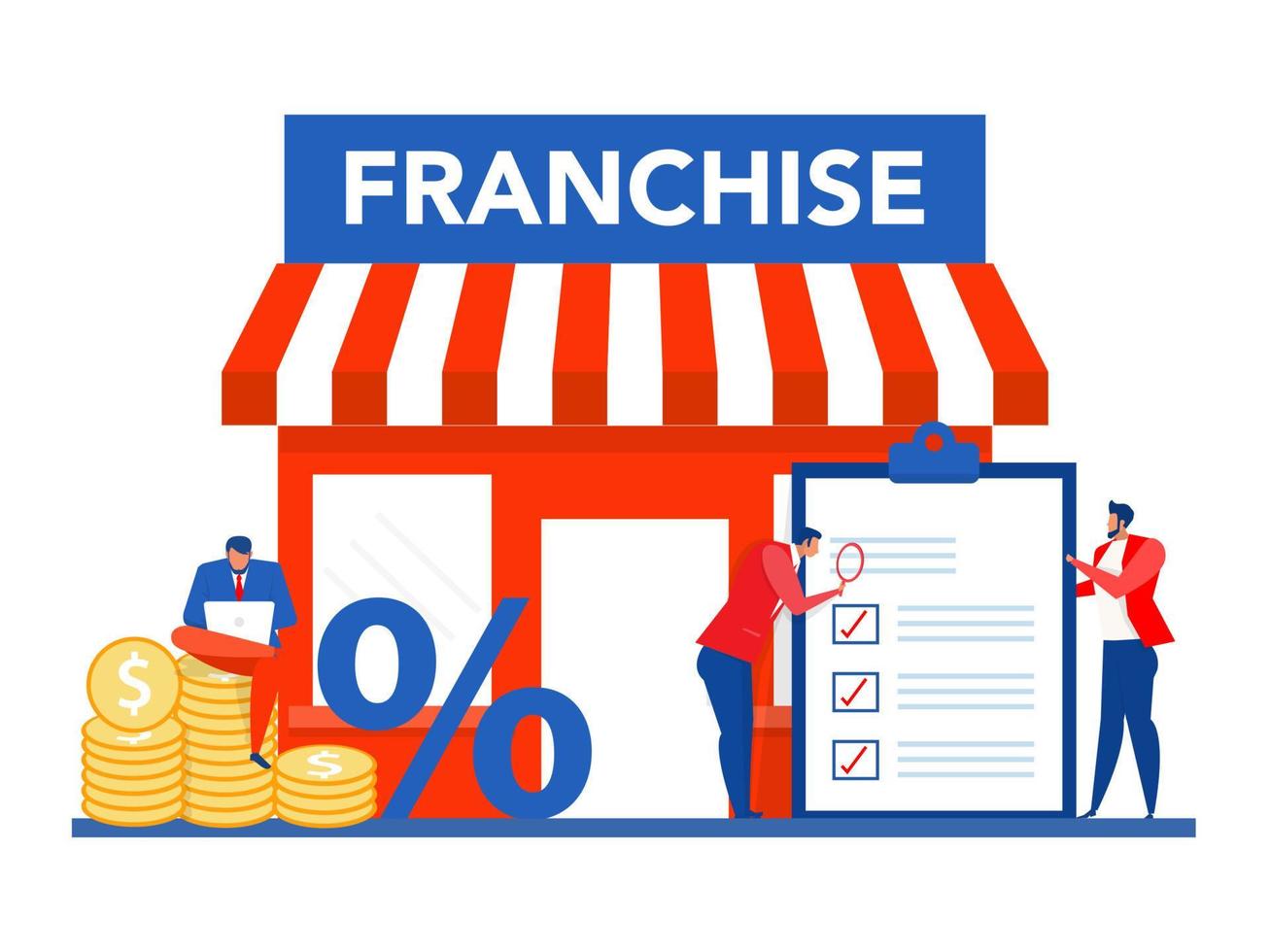 klein bedrijf of franchise Afdeling uitbreiding strategie van financieel afzet planning voor investering vector illustrator