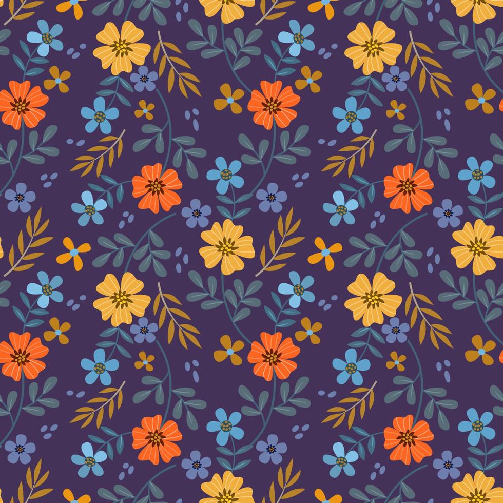 kleurrijk bloemen Aan Purper kleur naadloos patroon. vector