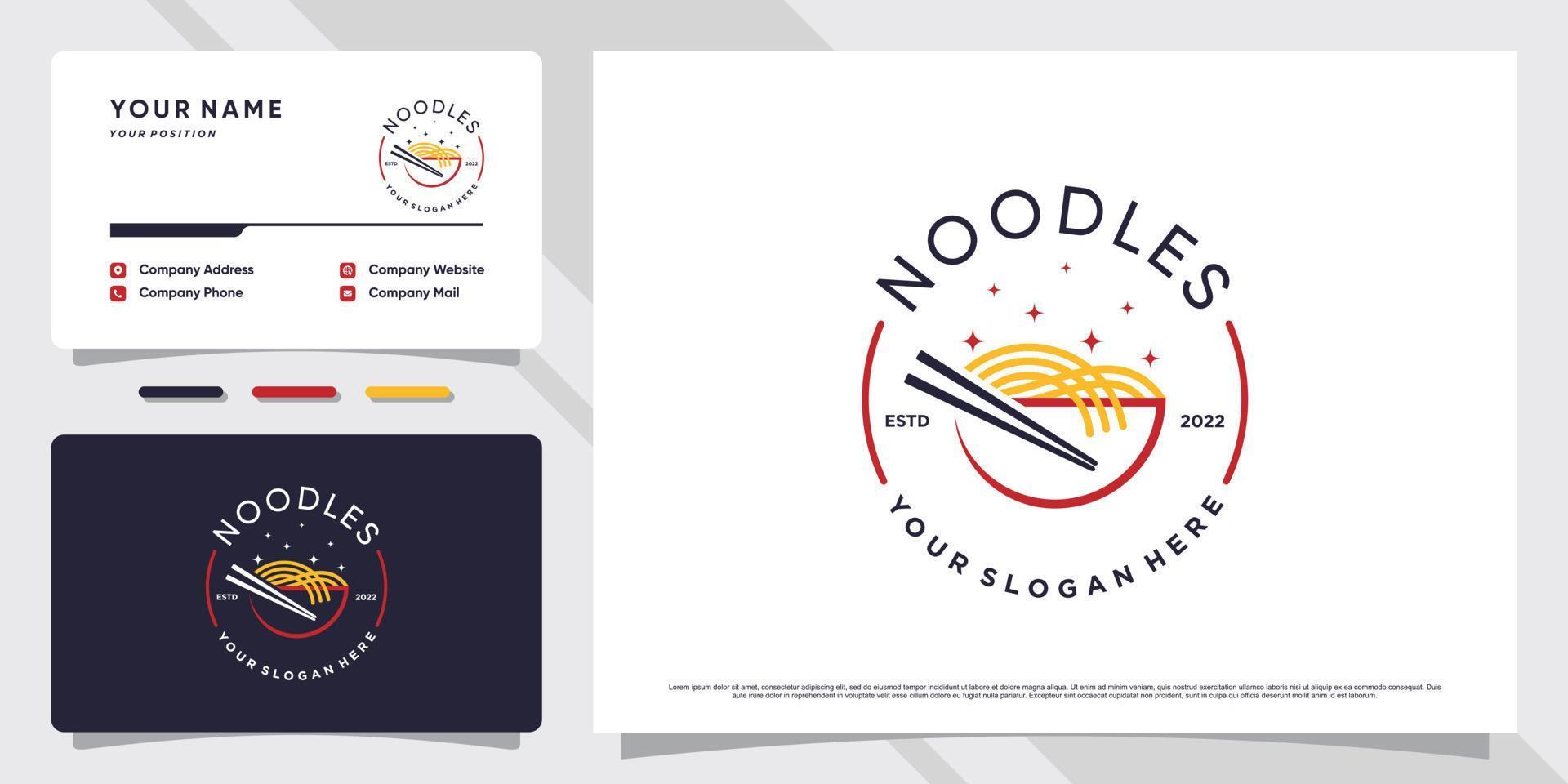 noodle logo ontwerp illustratie met kom icoon en bedrijf kaart sjabloon vector