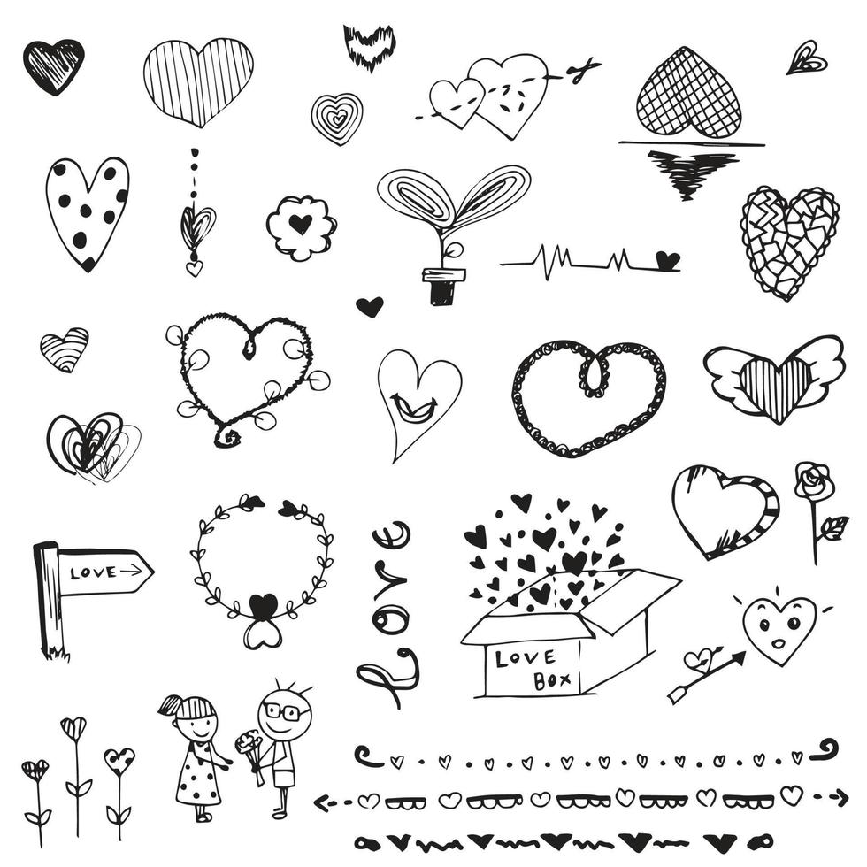 liefde hart tekening uit de vrije hand tekening vector