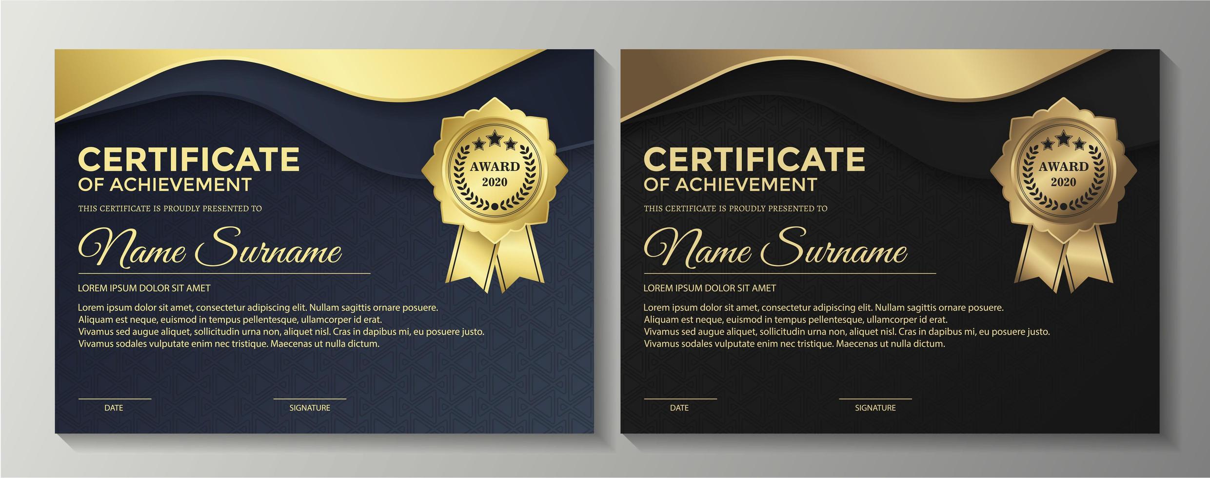 premium gouden blauwe en bruine certificaten vector