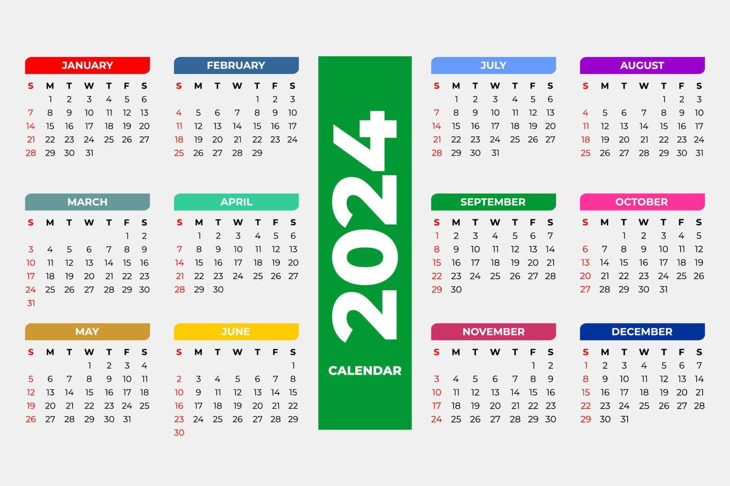 2024 kalender sjabloon, bewerkbare vector