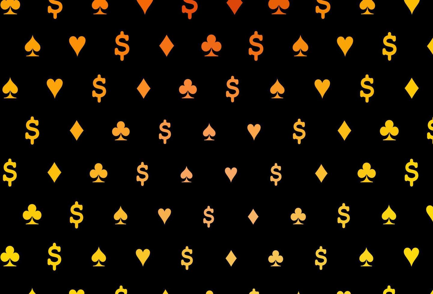 donkergele, oranje vectorachtergrond met kaartentekens. vector