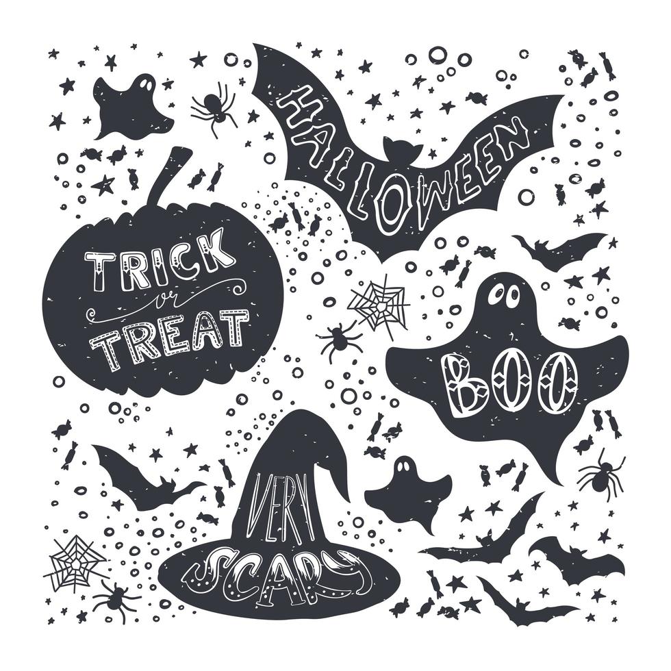 hand getekend halloween symbolen instellen vector