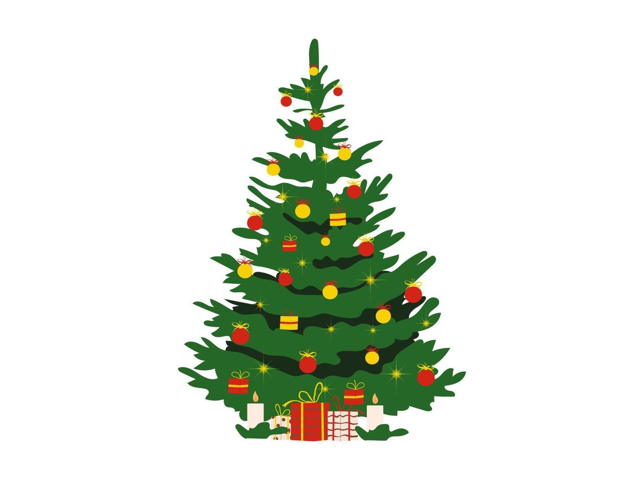 een mooi versierd Kerstmis boom geïsoleerd Aan een wit achtergrond. vlak stijl vector illustratie