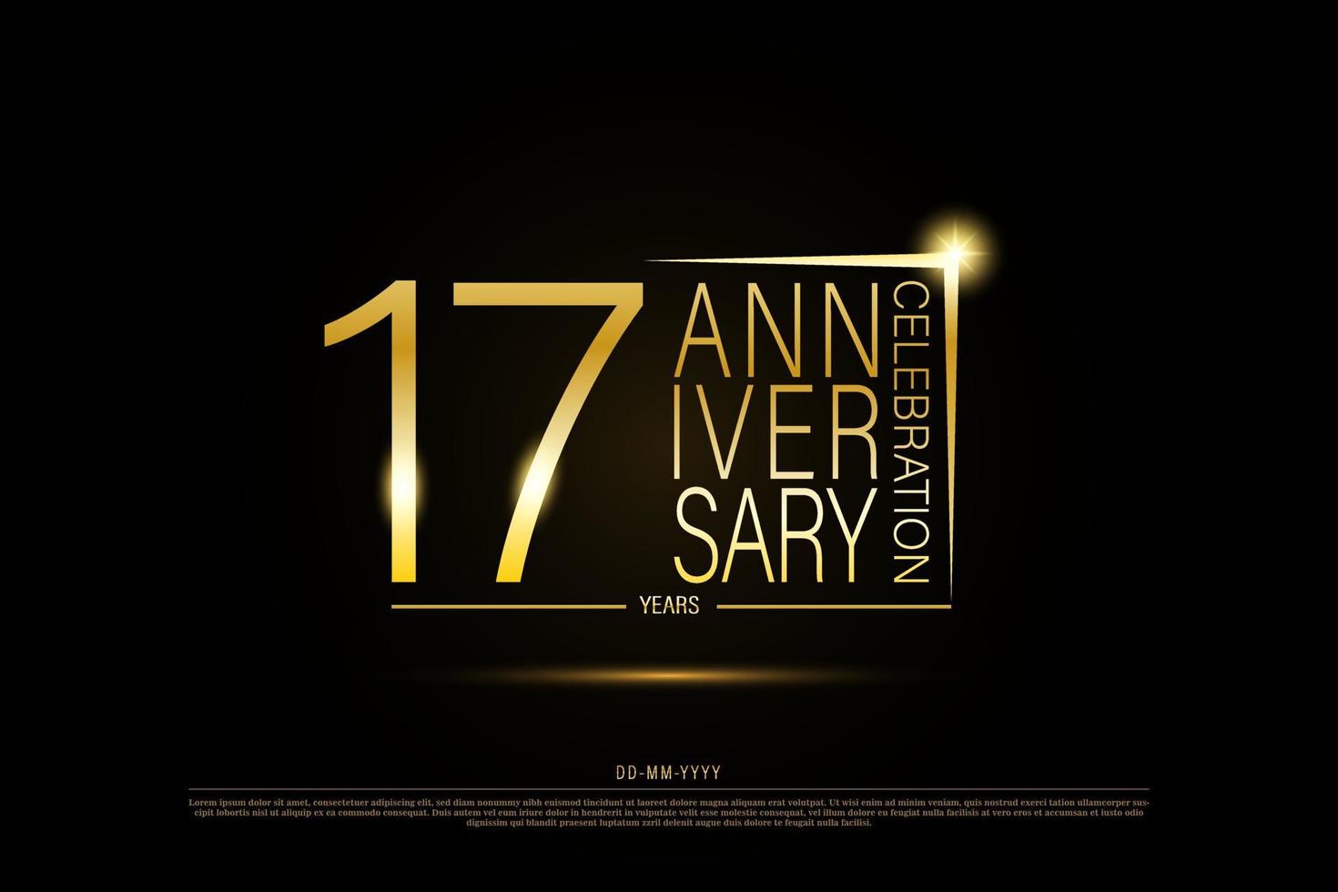 17 jaar verjaardag gouden goud logo Aan zwart achtergrond, vector ontwerp voor viering.