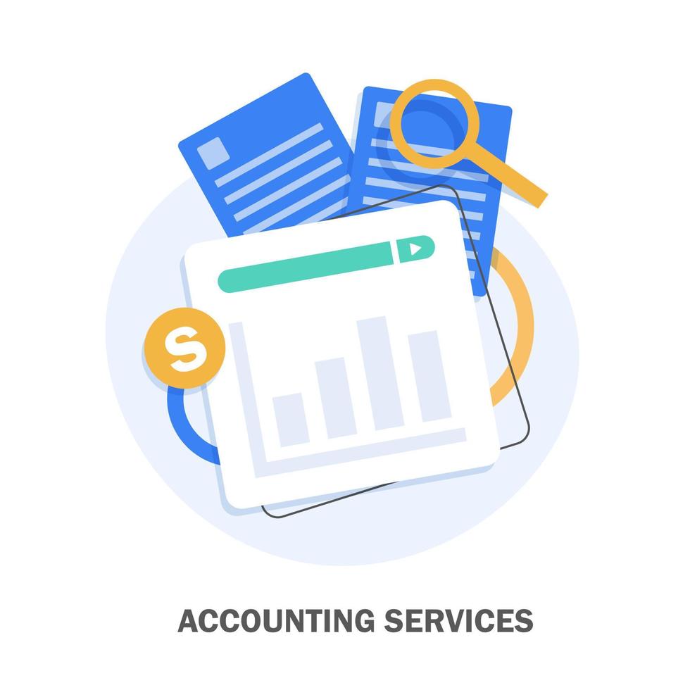 accounting en belastingen vlak vector illustratie ontwerp. bedrijf concept voor financieel analyse