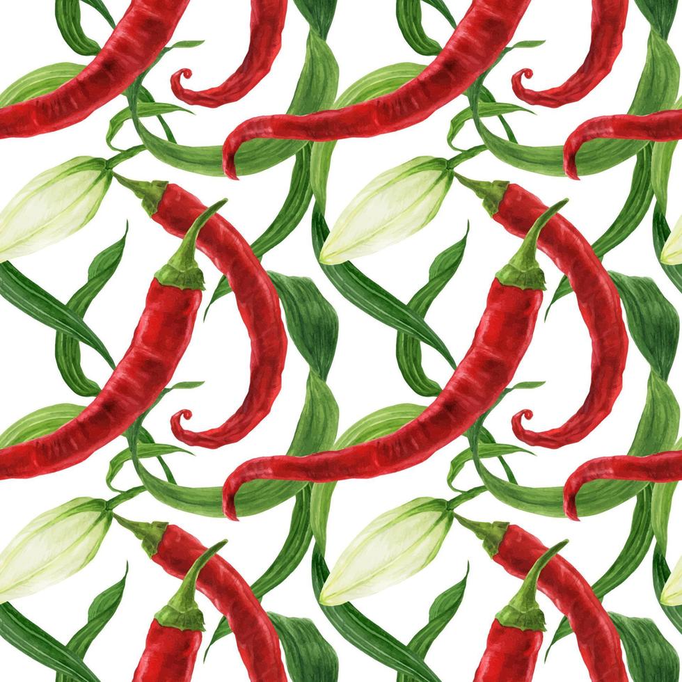 rode chili en lelieknop aquarel naadloos patroon vector