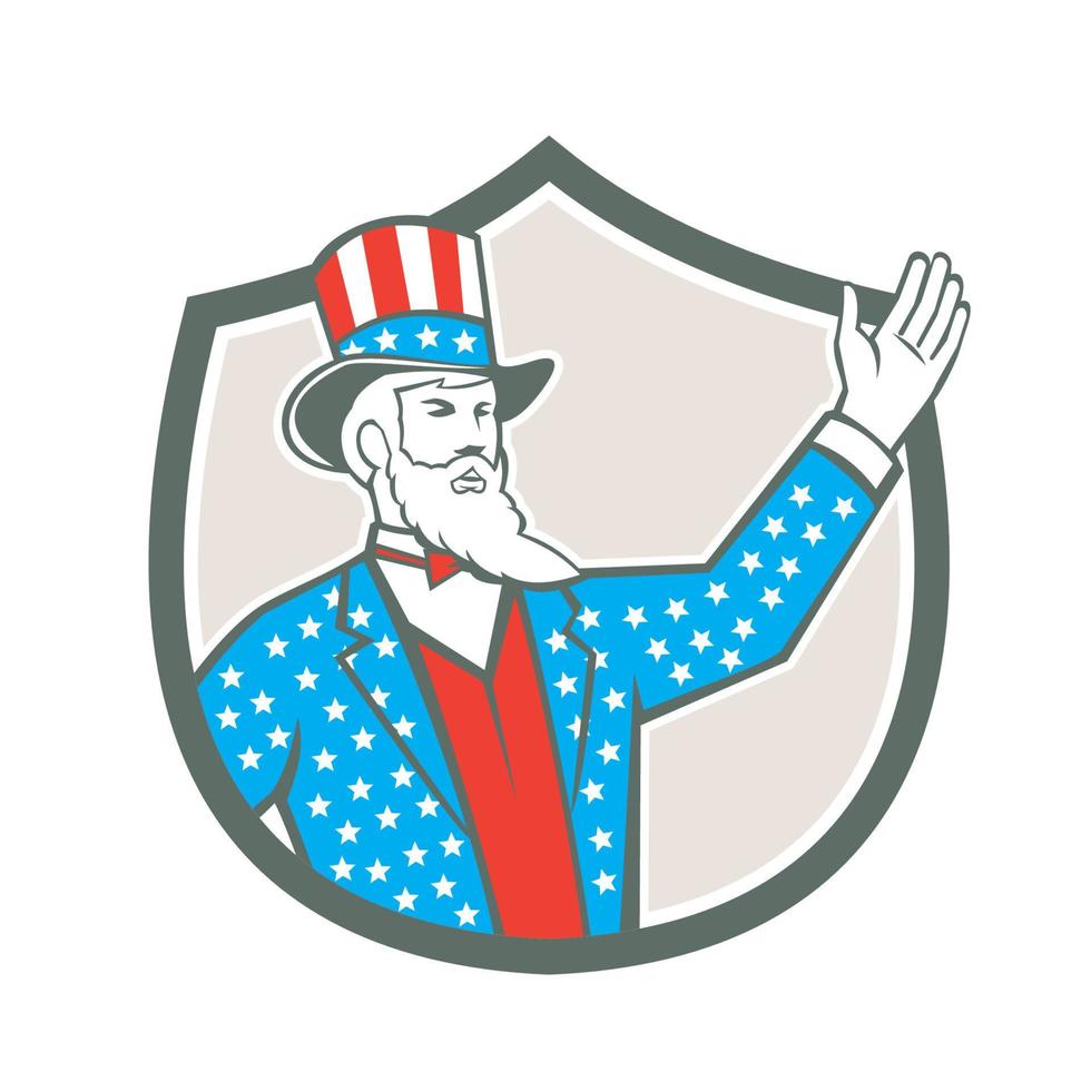 oom Sam Amerikaans hand- omhoog schild retro vector