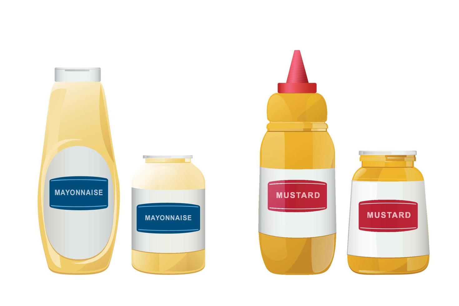 ketchup, mayonaise, mosterd sauzen set. realistisch vector illustratie geïsoleerd Aan wit achtergrond.