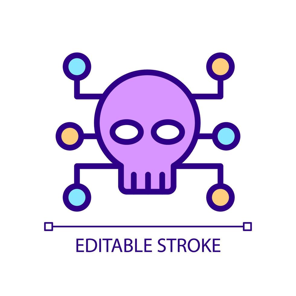 cybercriminaliteit pixel perfect rgb kleur icoon. crimineel en onwettig werkzaamheid. kwaadaardig computer netwerk aanval. geïsoleerd vector illustratie. gemakkelijk gevulde lijn tekening. bewerkbare hartinfarct.