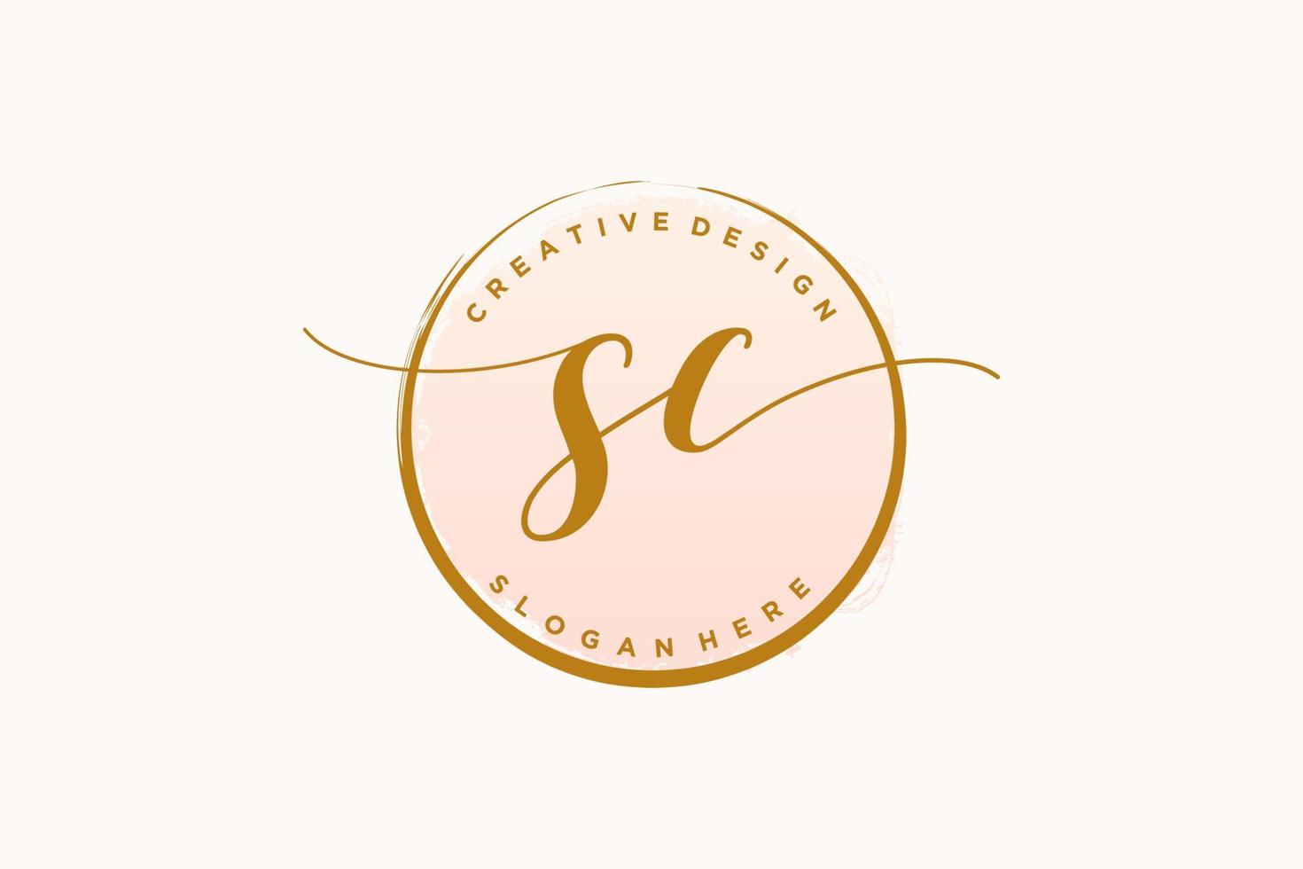 eerste sc handschrift logo met cirkel sjabloon vector handtekening, bruiloft, mode, bloemen en botanisch met creatief sjabloon.