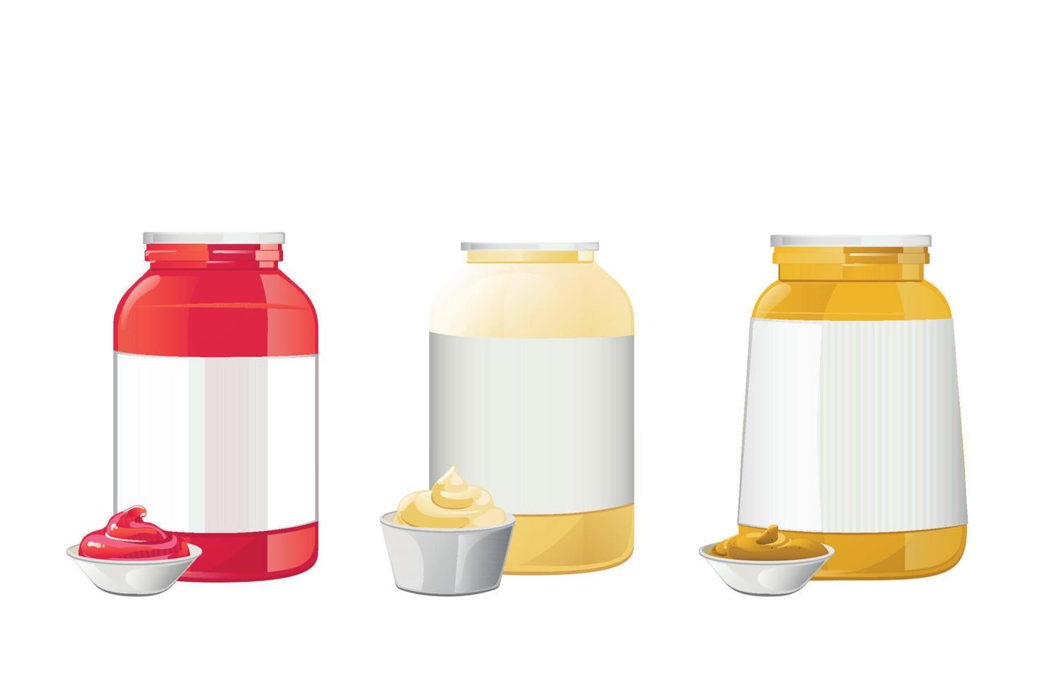 ketchup, mayonaise, mosterd sauzen set. realistisch vector illustratie geïsoleerd Aan wit achtergrond.