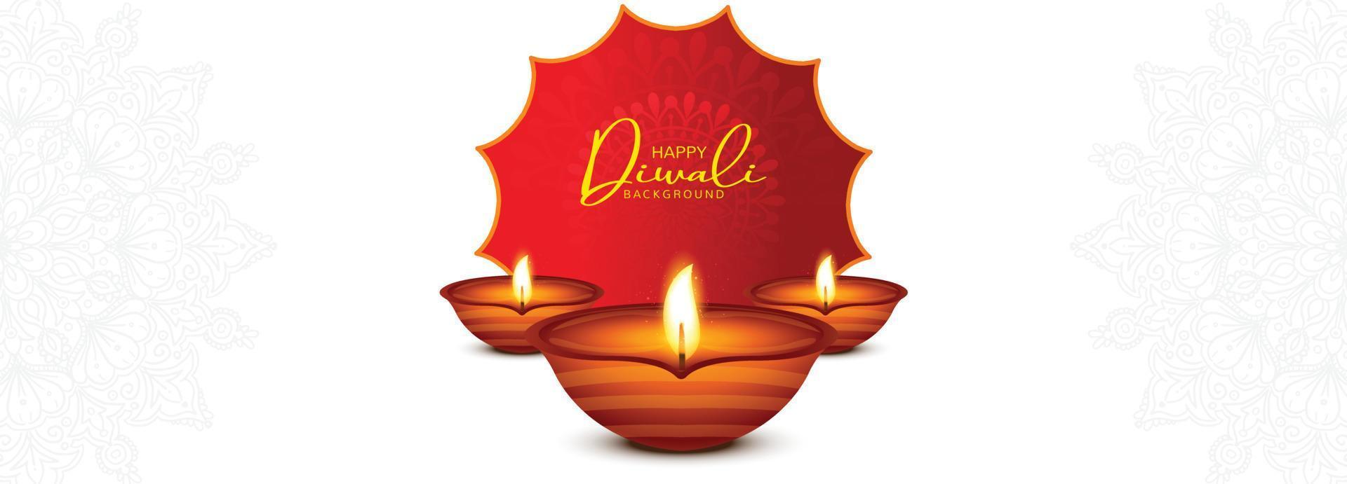 gelukkig diwali groet kaart met brandend diya banier ontwerp vector