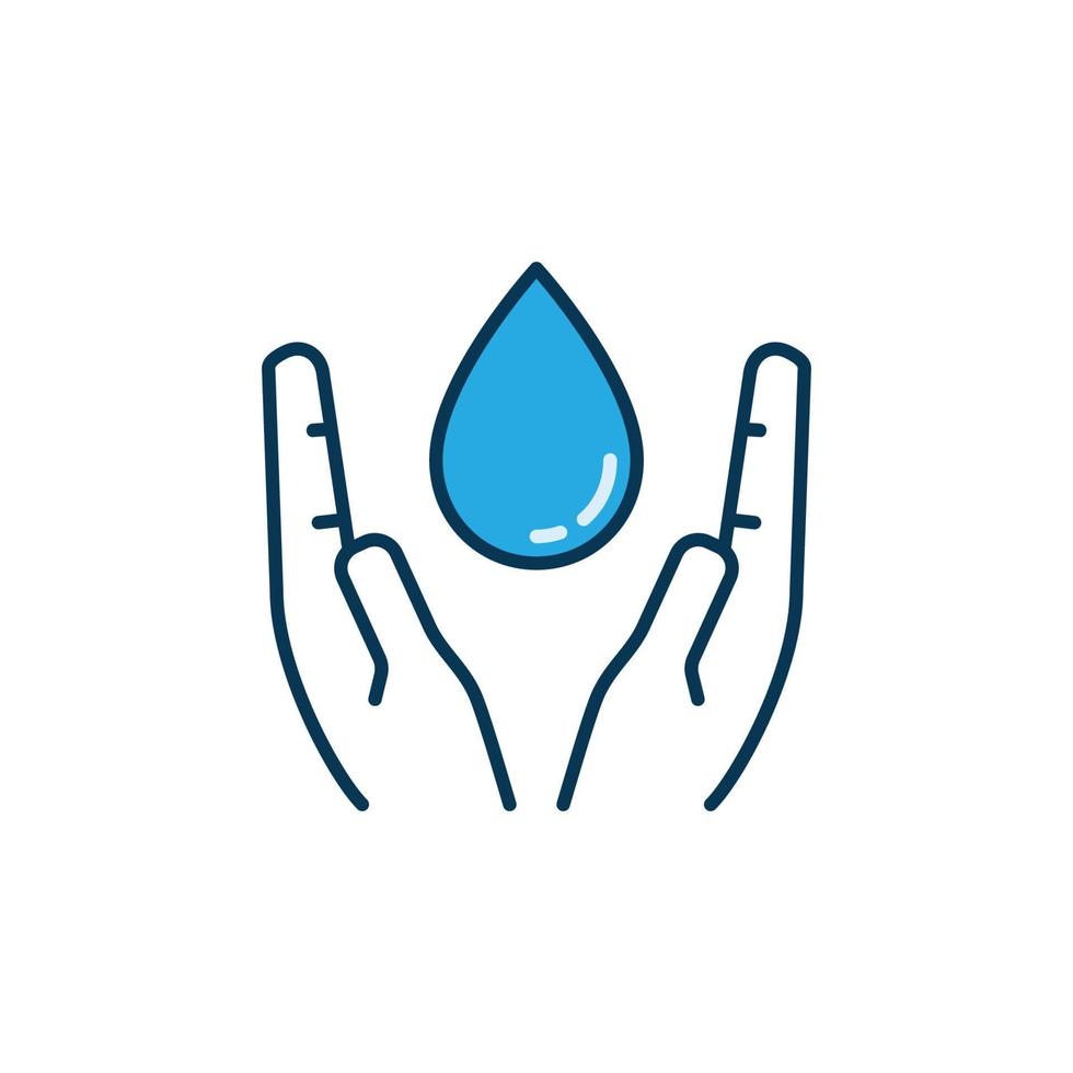 blauw water laten vallen in handen vector gekleurde icoon