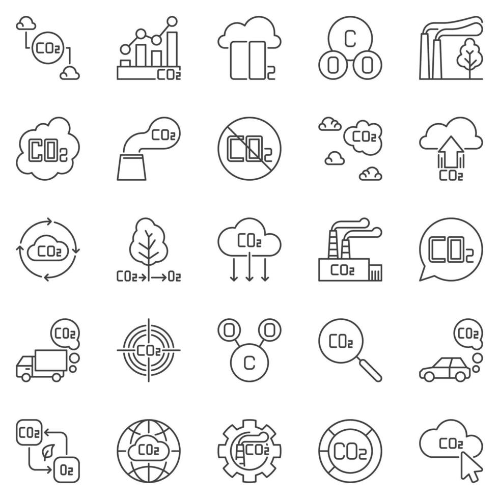 co2 schets pictogrammen reeks - vector koolstof dioxide concept symbolen