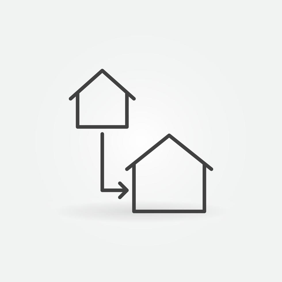 twee huizen verbonden met pijl vector concept lijn icoon