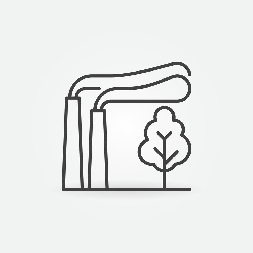 fabriek pijpen met rook en boom vector lijn concept icoon