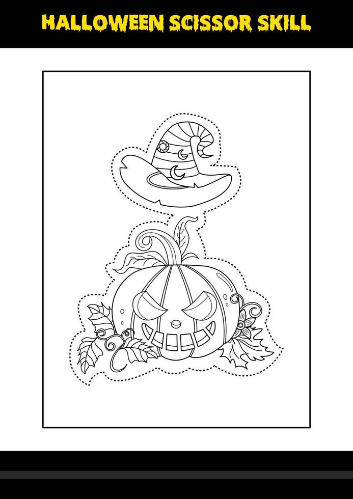 halloween schaar vaardigheid voor kinderen. halloween schaar vaardigheid kleur bladzijde voor kinderen. vector