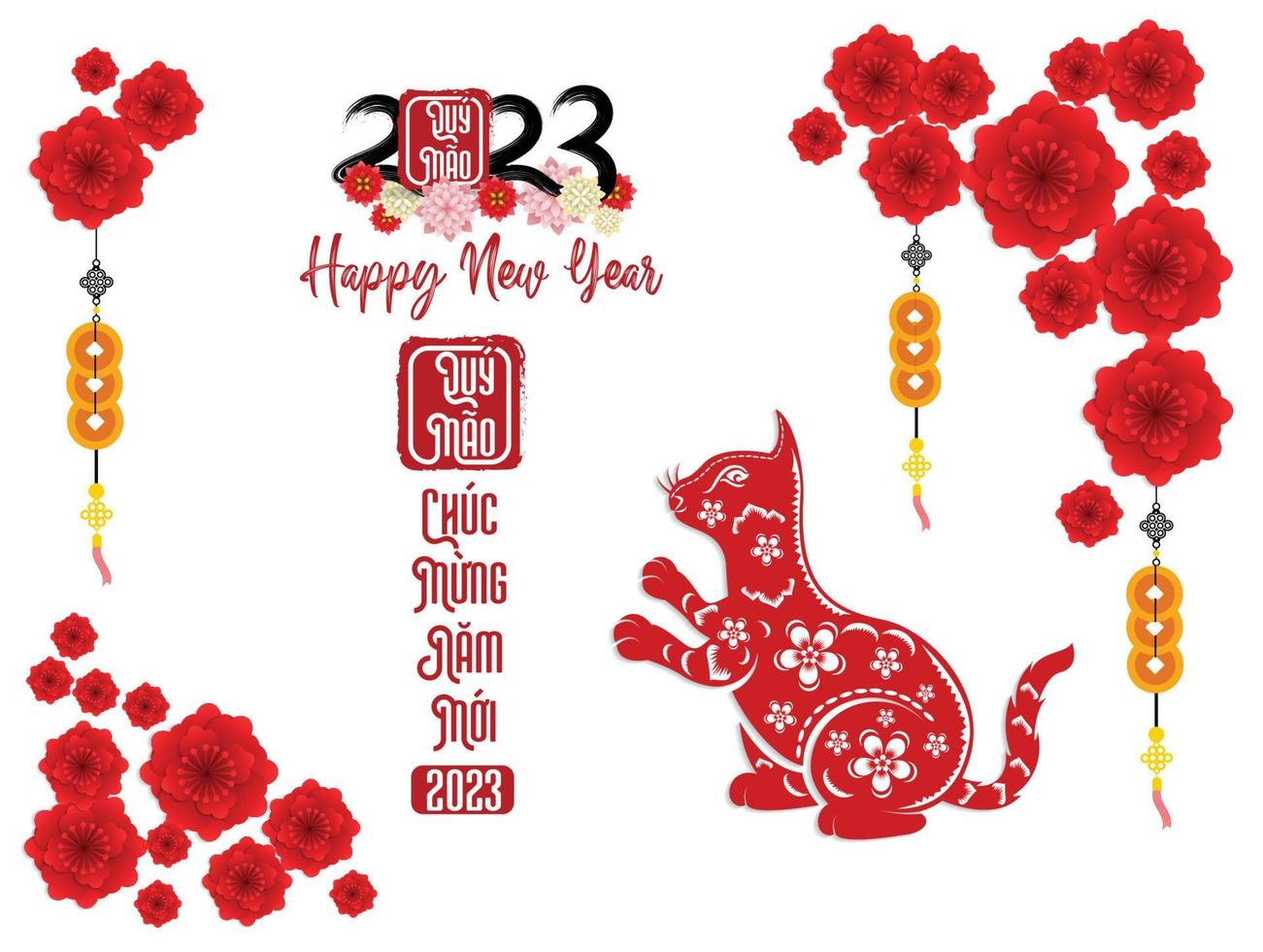 gelukkig maan- nieuw jaar 2023, Vietnamees nieuw jaar, jaar van de kat. vector