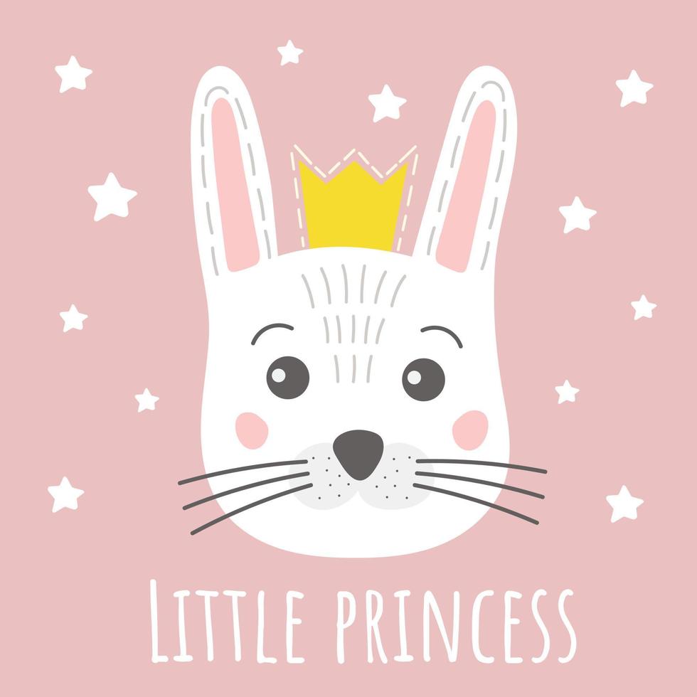 schattig konijn weinig prinses Aan roze achtergrond in modieus Scandinavisch stijl. vector illustratie voor baby meisje kaart, kinderen kleren en t-shirts, afdrukken Aan de muur, kinderkamer kamer. grappig kinderachtig stijl.