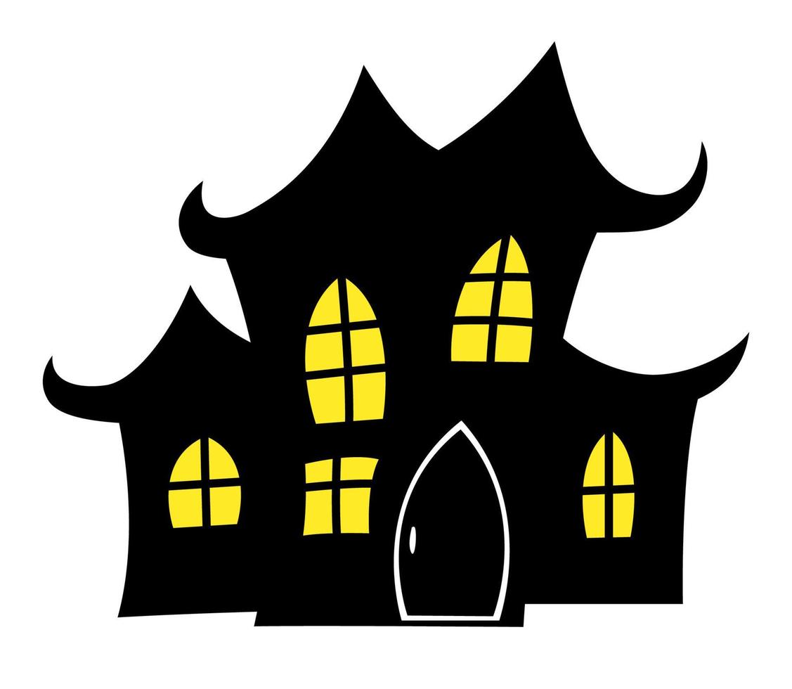 vector achtervolgd huis glyph illustratie. zwart groovy halloween huis met geel licht in de ramen.