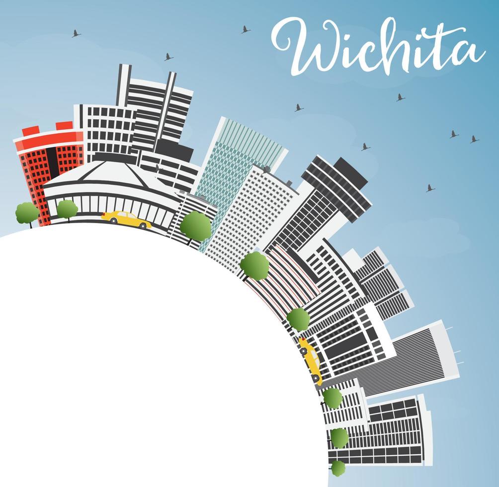 wichita horizon met grijs gebouwen, blauw lucht en kopiëren ruimte. vector