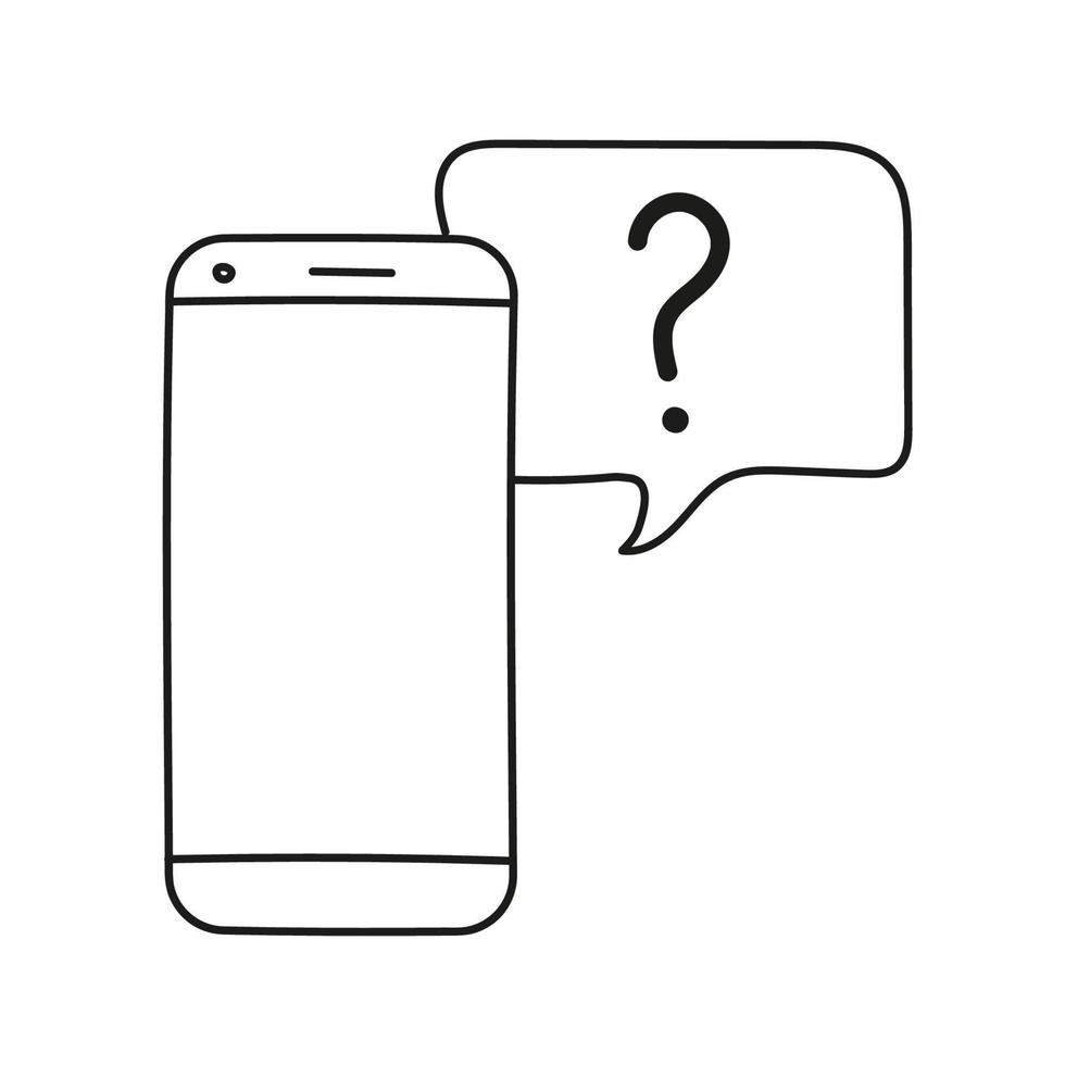 hand- getrokken vector illustratie smartphone met vraag markering.