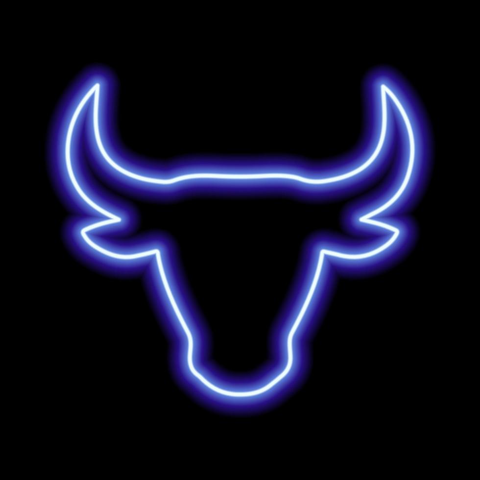 de silhouet van de stieren hoofd is blauw neon lijn Aan een zwart achtergrond vector