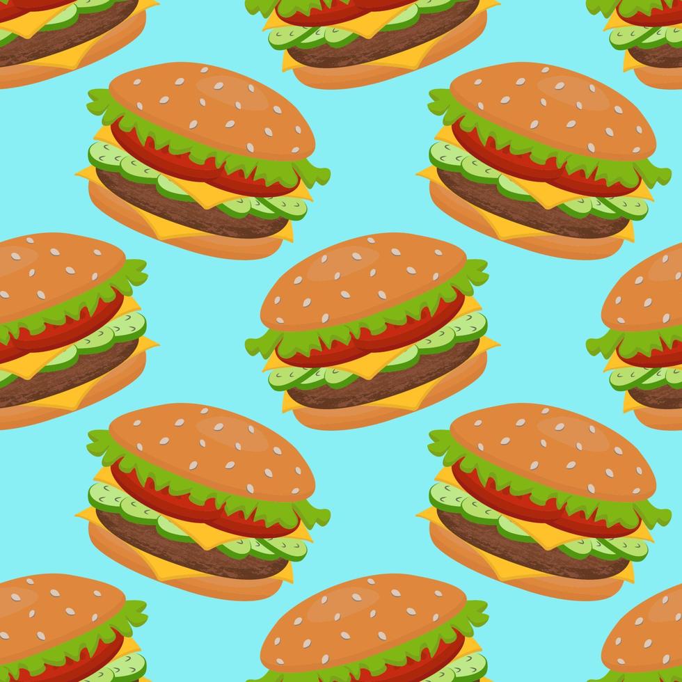 vector naadloos patroon met een hamburger. het kan worden gebruikt voor textiel, website-achtergronden, boekomslagen, verpakkingen, inpakpapier, kookboeken, restaurantmenu's. voedsel illustratie.