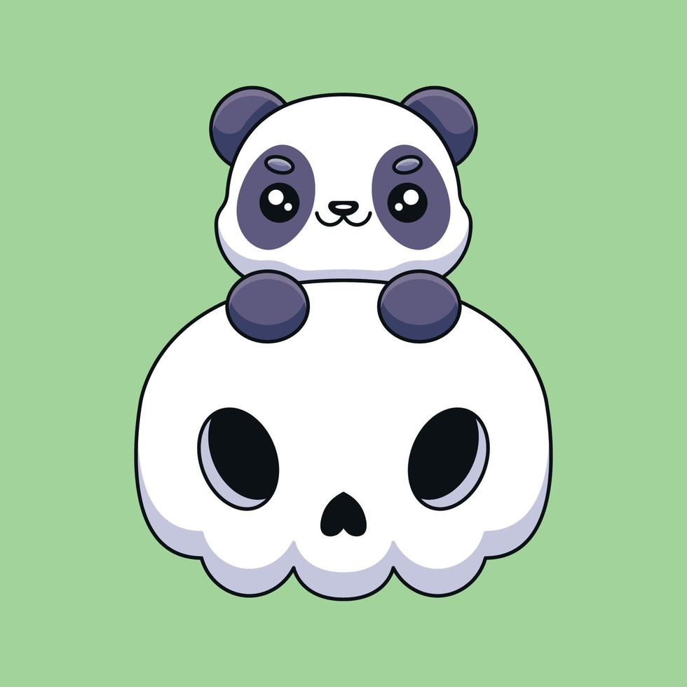 schattig schedel panda halloween tekenfilm mascotte tekening kunst hand- getrokken concept vector kawaii icoon illustratie