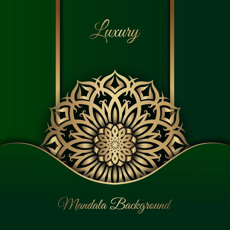 groene luxe achtergrond met gouden mandala-ornament vector