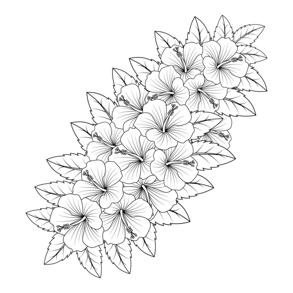 hibiscus bloem kleurplaat pagina illustratie met lijntekeningen lijn van zwart-wit hand getekend vector