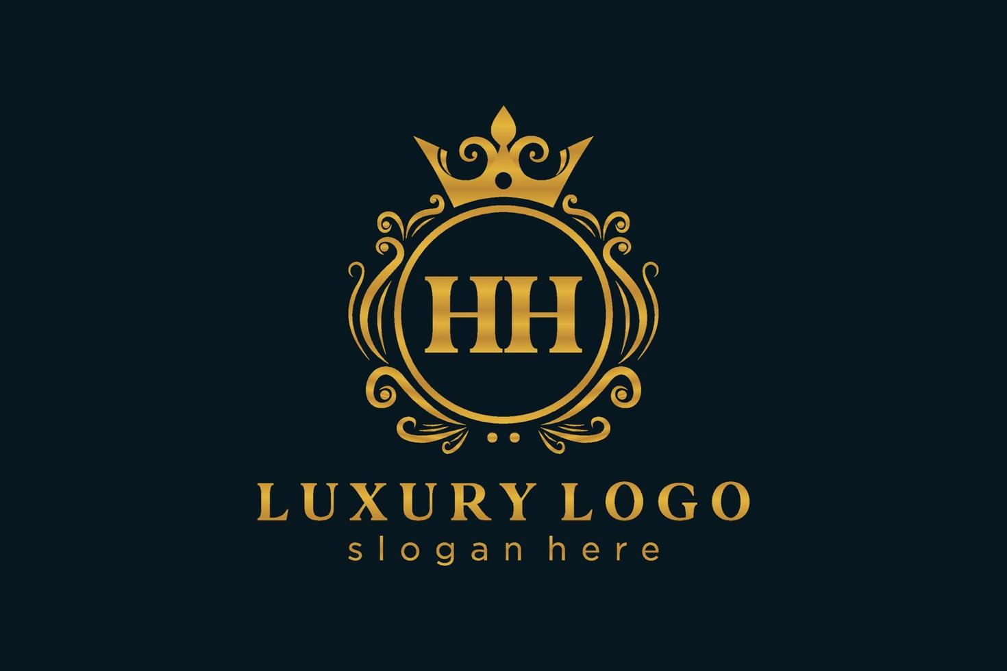 eerste hh brief Koninklijk luxe logo sjabloon in vector kunst voor restaurant, royalty, boetiek, cafe, hotel, heraldisch, sieraden, mode en andere vector illustratie.