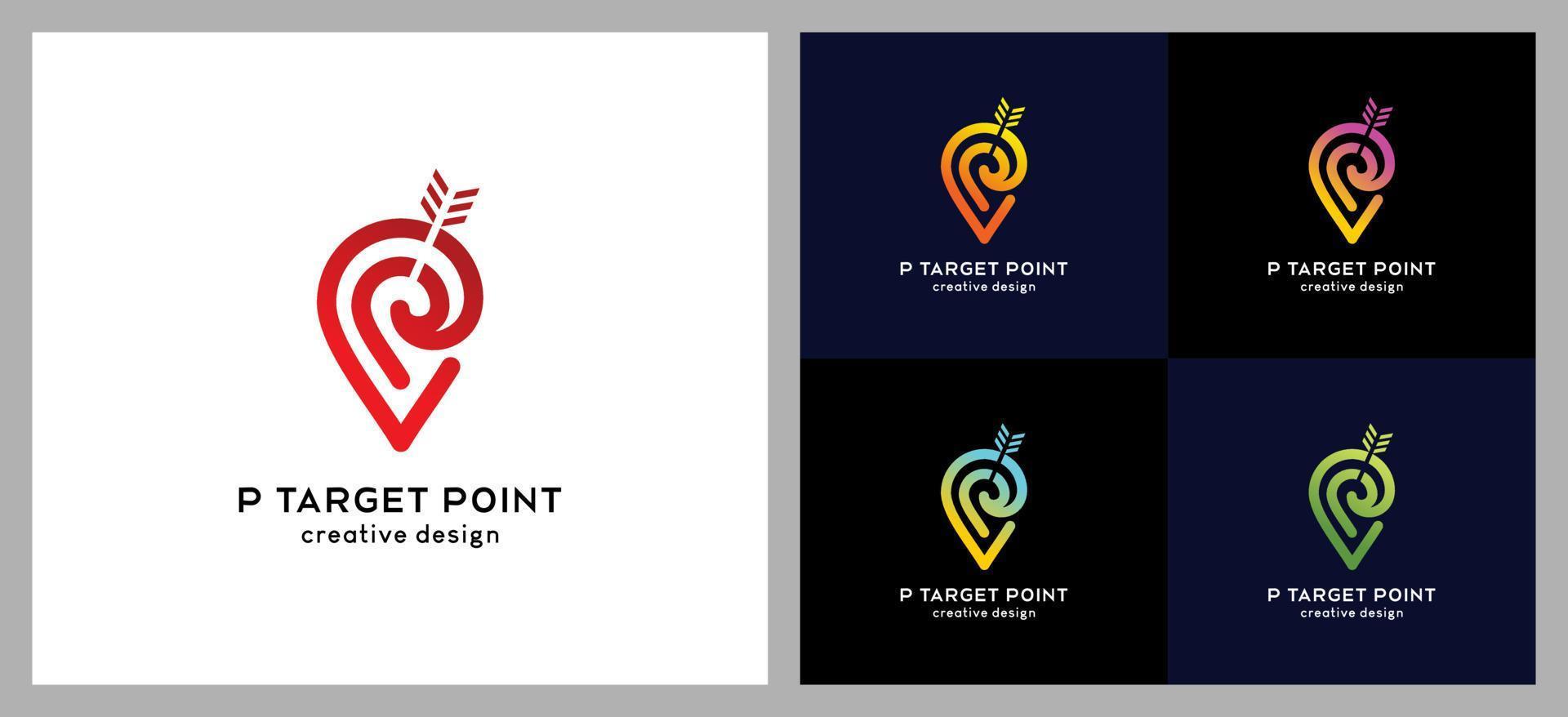 creatief brief p doelwit punt pin logo ontwerp vector