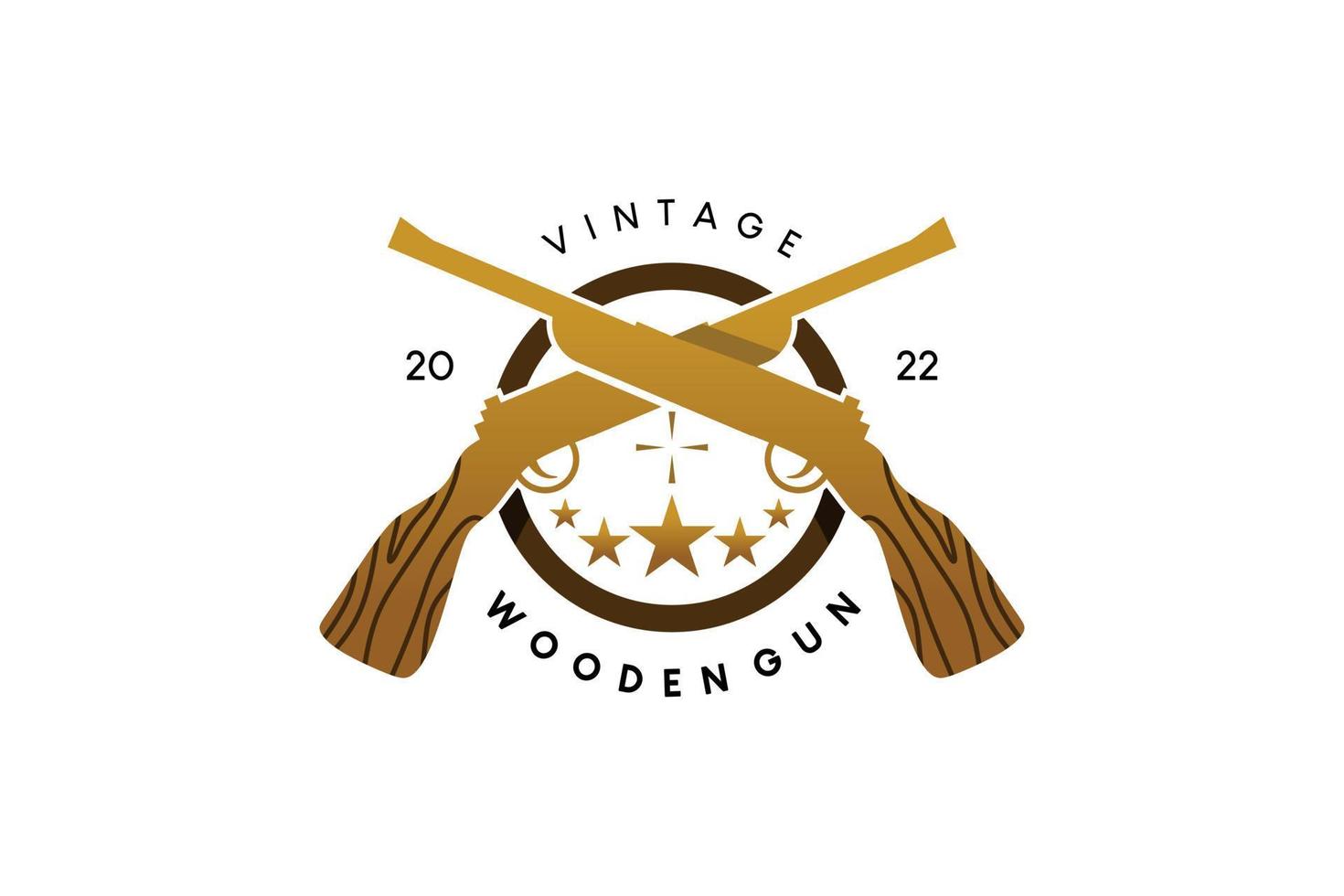 houten geweer icoon illustratie logo ontwerp in wijnoogst stijl vector