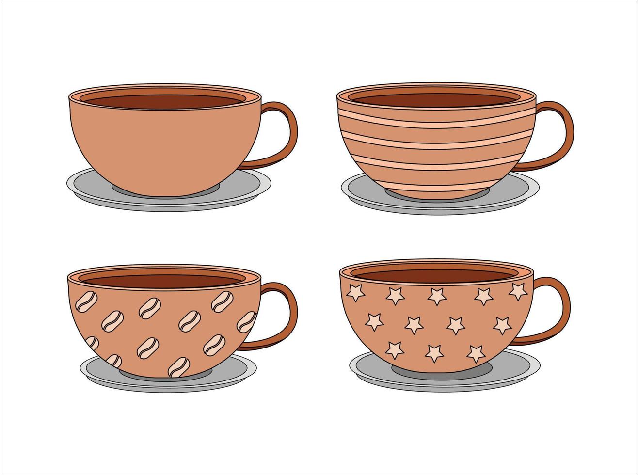 verzameling van koffie kop decoratie bruin vector