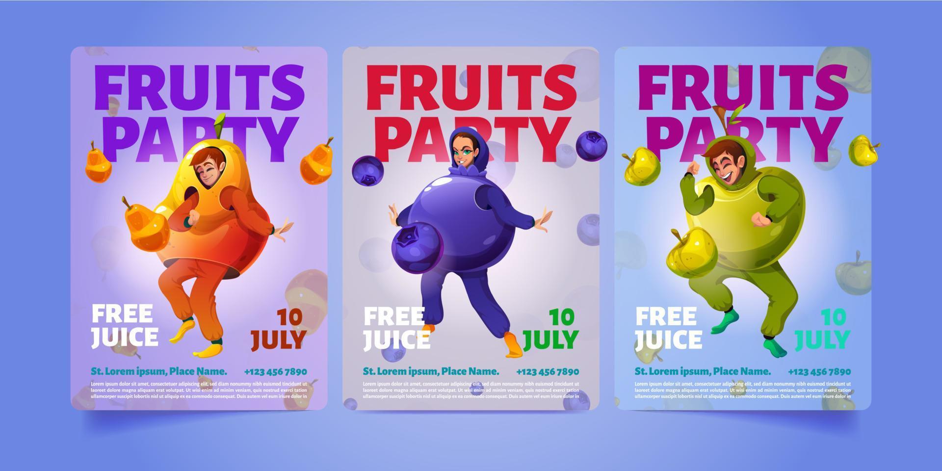 fruit partij tekenfilm banners of uitnodiging flyers vector