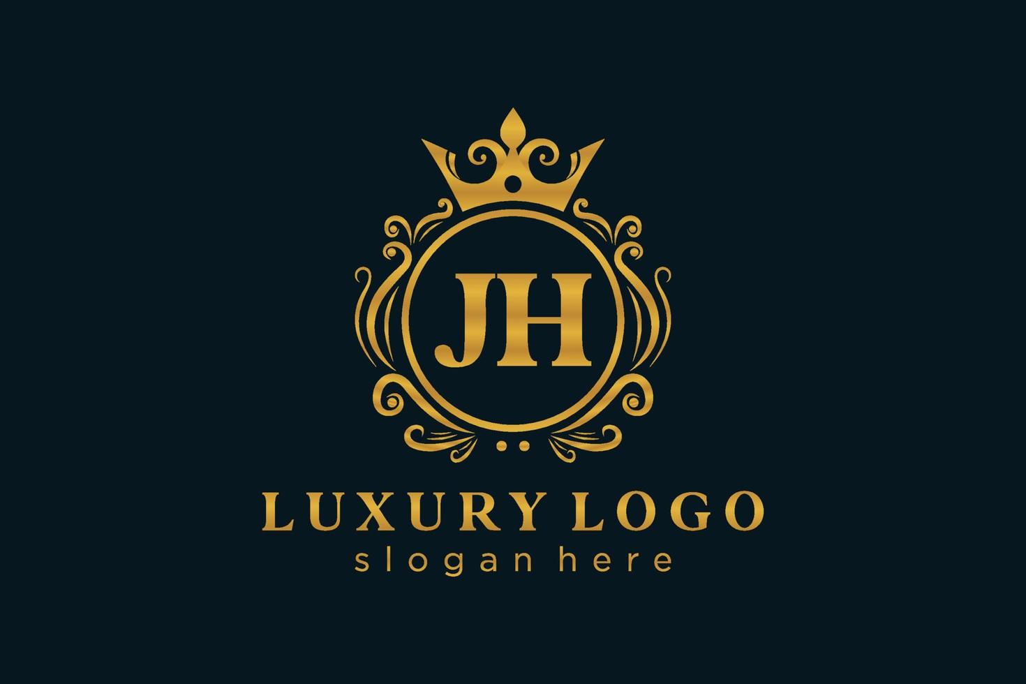 eerste jh brief Koninklijk luxe logo sjabloon in vector kunst voor restaurant, royalty, boetiek, cafe, hotel, heraldisch, sieraden, mode en andere vector illustratie.