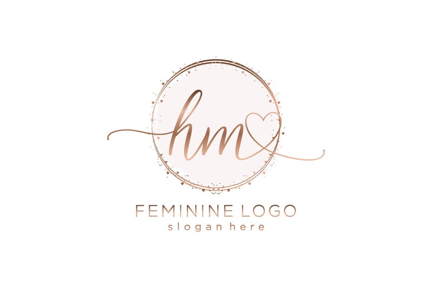 eerste hm handschrift logo met cirkel sjabloon vector logo van eerste bruiloft, mode, bloemen en botanisch met creatief sjabloon.
