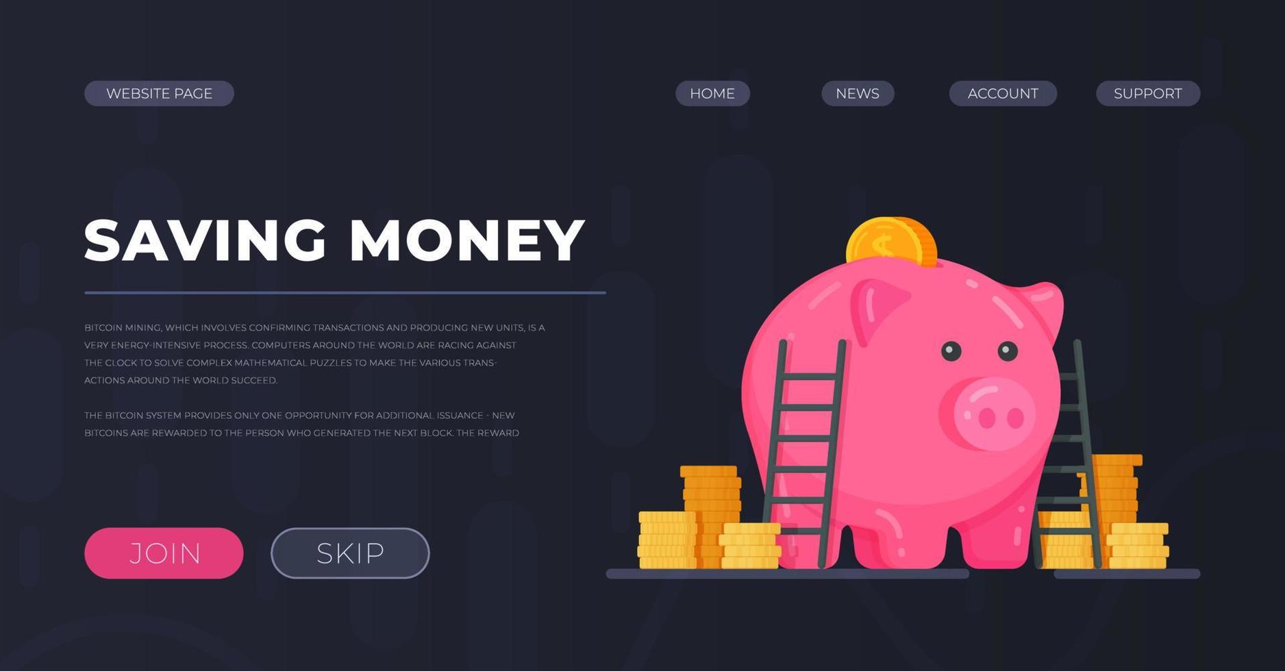vector illustratie van besparing geld. roze doos van munten.