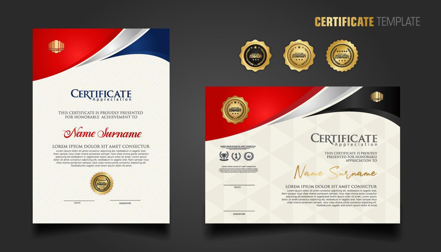 modern certificaat sjabloon met mooi combinatie kleur Aan golvend vorm achtergrond vector