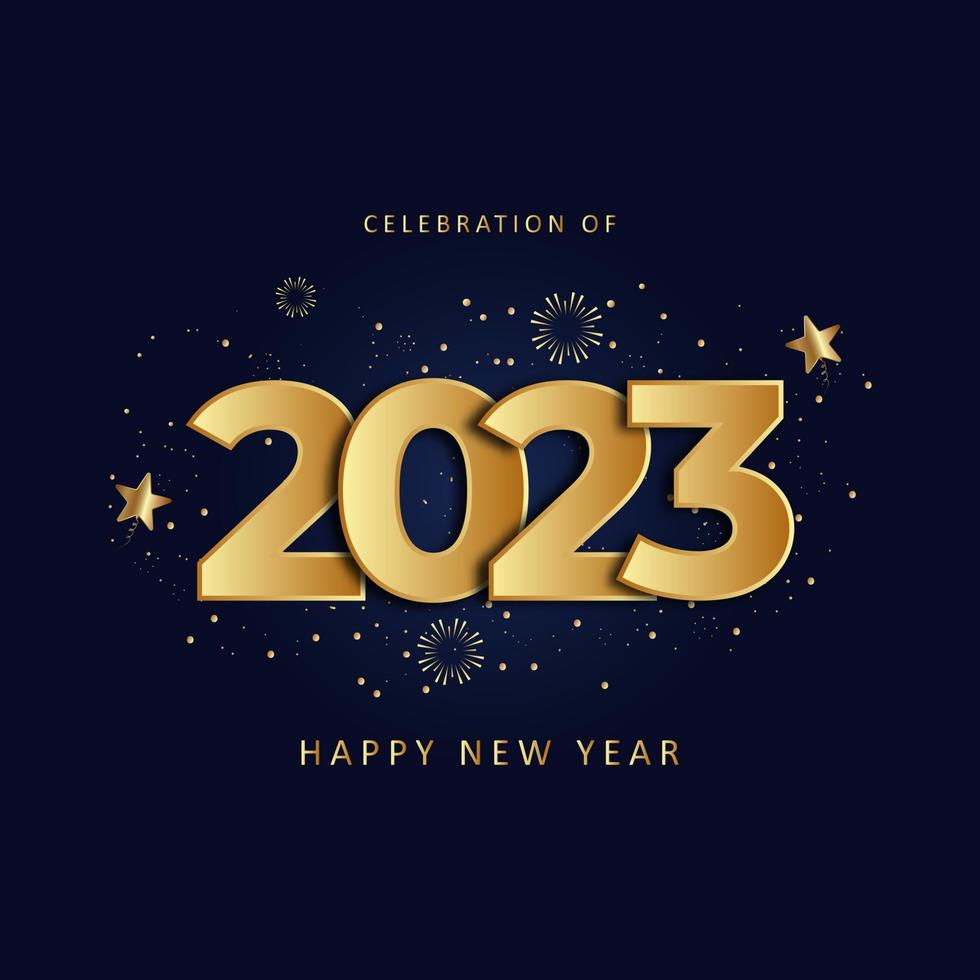 viering van gelukkig nieuw jaar 2023 goud groet poster ontwerp vector