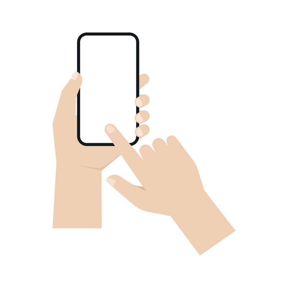 hand- Holding een smartphone en tintje Aan scherm, vector. vector