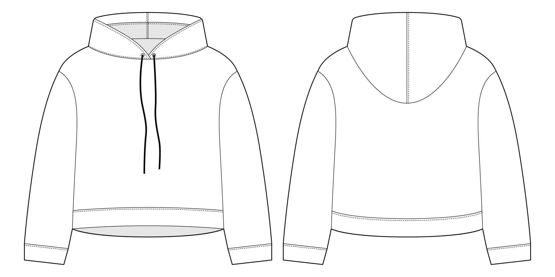 Dames Bijsnijden capuchon technisch schetsen. cad mockup sjabloon capuchon. tekening kinderen kleren. vector